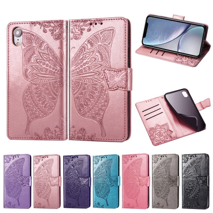 Butterfly Love Flowers Embossing Horizontal Flip Leather Case for iPhone XR, with Holder & Card Slots & Wallet & Lanyard(Light Purple)-garmade.com