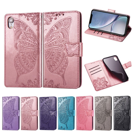 Butterfly Love Flowers Embossing Horizontal Flip Leather Case for iPhone XR, with Holder & Card Slots & Wallet & Lanyard (Black)-garmade.com