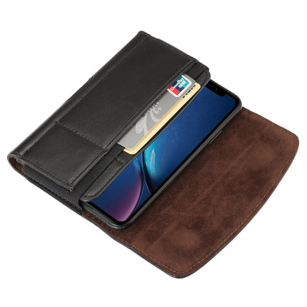 Lambskin Elastic Band Men 5.5 Inch Mobile Phone Universal Hanging Waist Leather Case with Card Slot For iPhone XR-garmade.com
