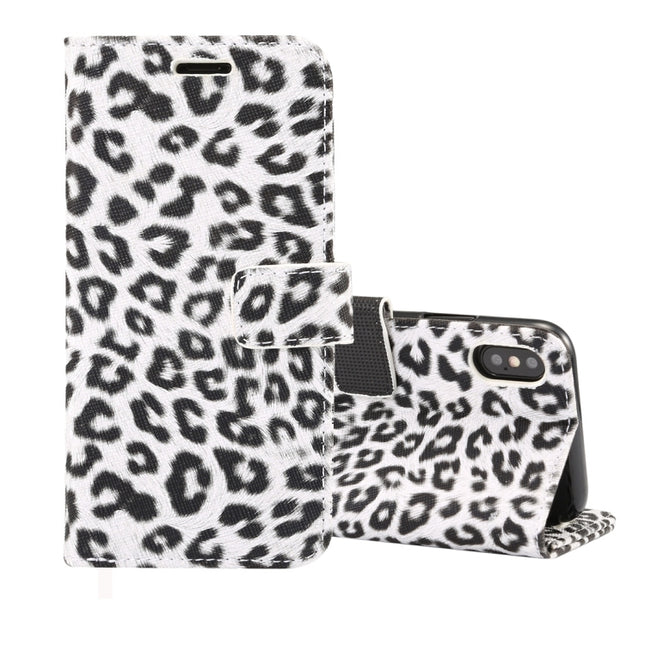 Leopard Pattern Horizontal Flip Leather Case for iPhone XS, With Holder & Card Slots (White)-garmade.com