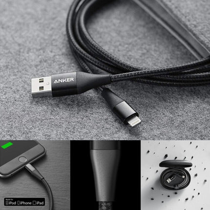 ANKER A8452 Powerline+ II USB to 8 Pin Apple MFI Certificated Nylon Pullable Carts Charging Data Cable, Length: 0.9m(Black)-garmade.com