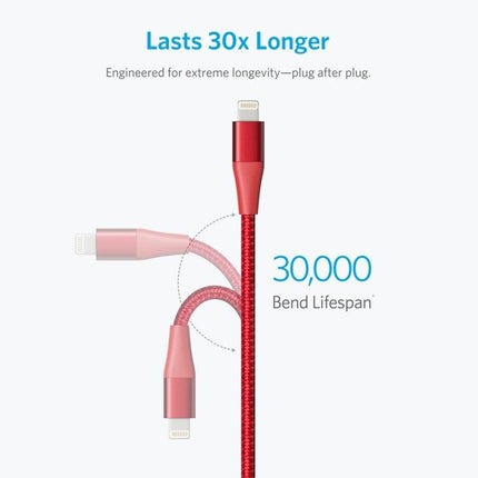 ANKER A8452 Powerline+ II USB to 8 Pin Apple MFI Certificated Nylon Pullable Carts Charging Data Cable, Length: 0.9m(Red)-garmade.com