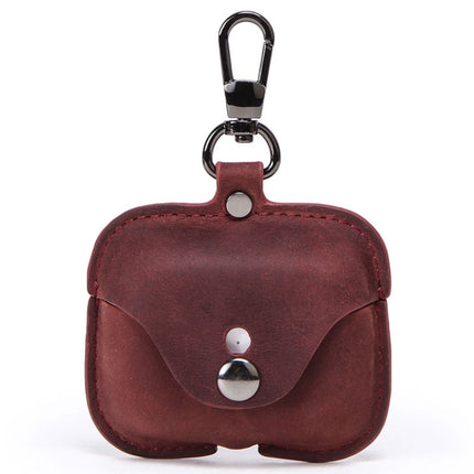 CF1108 For AirPods Pro Crazy Horse Texture Earphone Protective Leather Case with Hook(Wine Red)-garmade.com