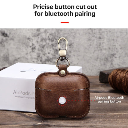 CF1108 For AirPods Pro Crazy Horse Texture Earphone Protective Leather Case with Hook(Brown)-garmade.com