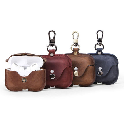 CF1108 For AirPods Pro Crazy Horse Texture Earphone Protective Leather Case with Hook(Coffee)-garmade.com