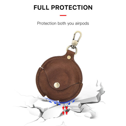 CF1111 For Huawei FreeBuds 3 Crazy Horse Texture Clamshell Earphone Protective Leather Case with Hook(Brown)-garmade.com