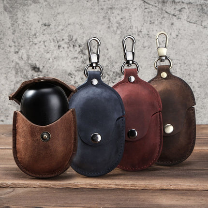 CF1109 For Galaxy Buds Crazy Horse Texture Clamshell Earphone Protective Leather Case with Hook (Wine Red)-garmade.com