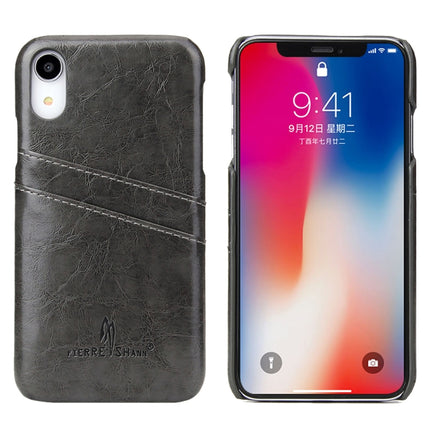 Fierre Shann Retro Oil Wax Texture PU Leather Case for iPhone XR, with Card Slots(Black)-garmade.com