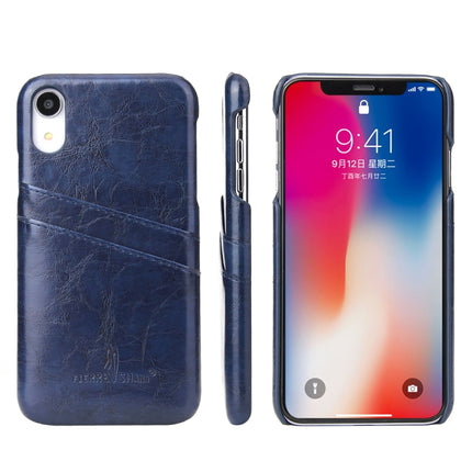 Fierre Shann Retro Oil Wax Texture PU Leather Case for iPhone XR, with Card Slots(Blue)-garmade.com