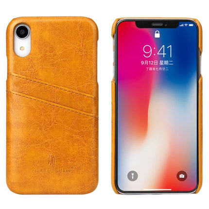 Fierre Shann Retro Oil Wax Texture PU Leather Case for iPhone XR, with Card Slots(Yellow)-garmade.com