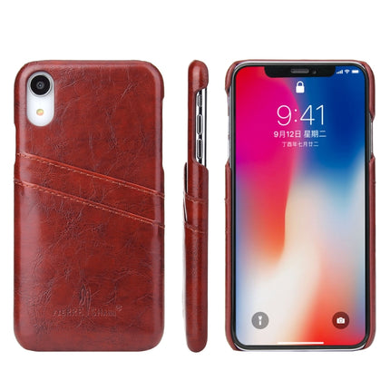 Fierre Shann Retro Oil Wax Texture PU Leather Case for iPhone XR, with Card Slots(Brown)-garmade.com
