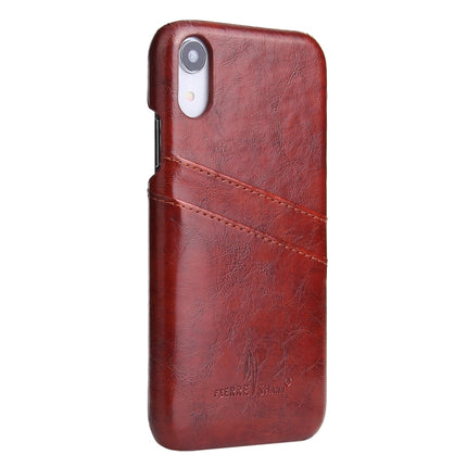 Fierre Shann Retro Oil Wax Texture PU Leather Case for iPhone XR, with Card Slots(Brown)-garmade.com