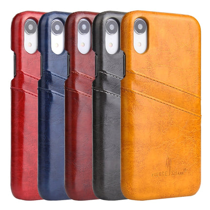 Fierre Shann Retro Oil Wax Texture PU Leather Case for iPhone XR, with Card Slots(Blue)-garmade.com