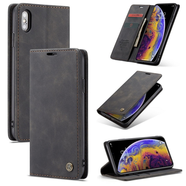 CaseMe-013 Multifunctional Retro Frosted Horizontal Flip Leather Case for iPhone X / XS, with Card Slot & Holder & Wallet(Black)-garmade.com