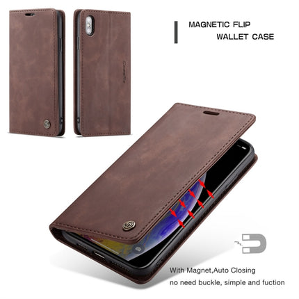 CaseMe-013 Multifunctional Retro Frosted Horizontal Flip Leather Case for iPhone X / XS, with Card Slot & Holder & Wallet(Coffee)-garmade.com