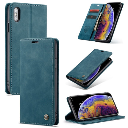 CaseMe-013 Multifunctional Retro Frosted Horizontal Flip Leather Case for iPhone X / XS, with Card Slot & Holder & Wallet(Blue)-garmade.com