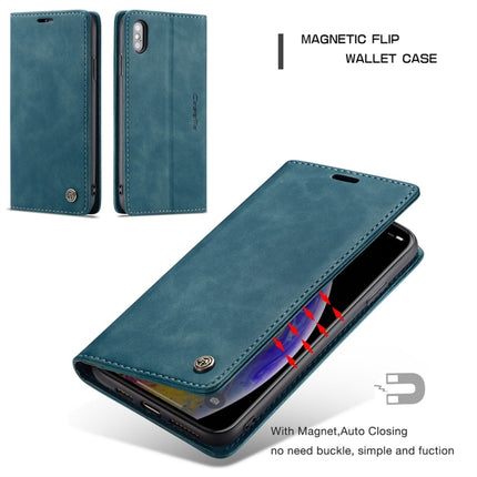 CaseMe-013 Multifunctional Retro Frosted Horizontal Flip Leather Case for iPhone X / XS, with Card Slot & Holder & Wallet(Blue)-garmade.com