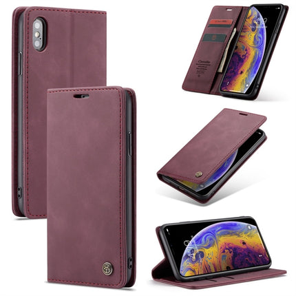 CaseMe-013 Multifunctional Retro Frosted Horizontal Flip Leather Case for iPhone X / XS, with Card Slot & Holder & Wallet(Wine Red)-garmade.com