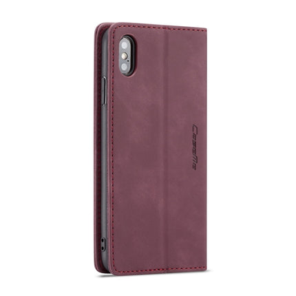 CaseMe-013 Multifunctional Retro Frosted Horizontal Flip Leather Case for iPhone X / XS, with Card Slot & Holder & Wallet(Wine Red)-garmade.com