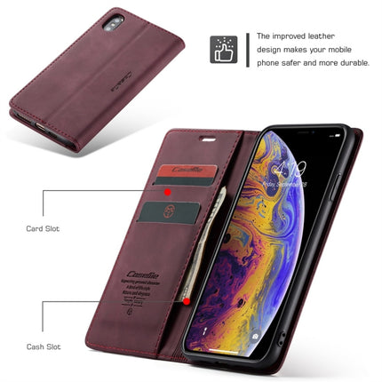 CaseMe-013 Multifunctional Retro Frosted Horizontal Flip Leather Case for iPhone X / XS, with Card Slot & Holder & Wallet(Wine Red)-garmade.com