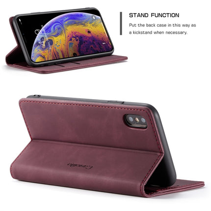 CaseMe-013 Multifunctional Retro Frosted Horizontal Flip Leather Case for iPhone X / XS, with Card Slot & Holder & Wallet(Wine Red)-garmade.com