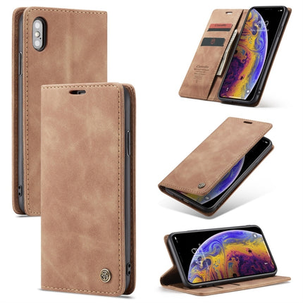 CaseMe-013 Multifunctional Retro Frosted Horizontal Flip Leather Case for iPhone X / XS, with Card Slot & Holder & Wallet(Brown)-garmade.com