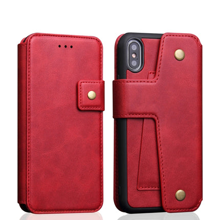 Cowhide Texture Magnetic Absorption Detachable Horizontal Flip Leather Case for iPhone X / XS, with Holder & Card Slots & Wallet (Red)-garmade.com