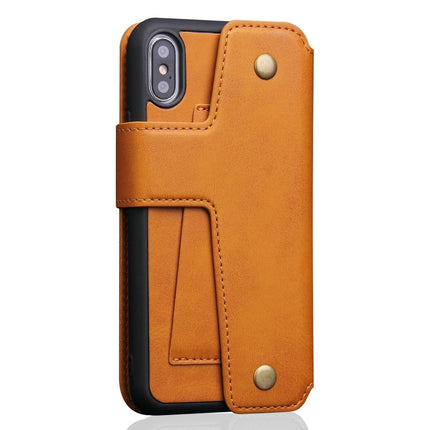 Cowhide Texture Magnetic Absorption Detachable Horizontal Flip Leather Case for iPhone X / XS, with Holder & Card Slots & Wallet (Yellow)-garmade.com