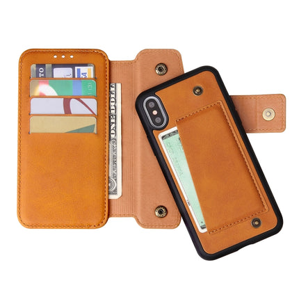 Cowhide Texture Magnetic Absorption Detachable Horizontal Flip Leather Case for iPhone X / XS, with Holder & Card Slots & Wallet (Yellow)-garmade.com