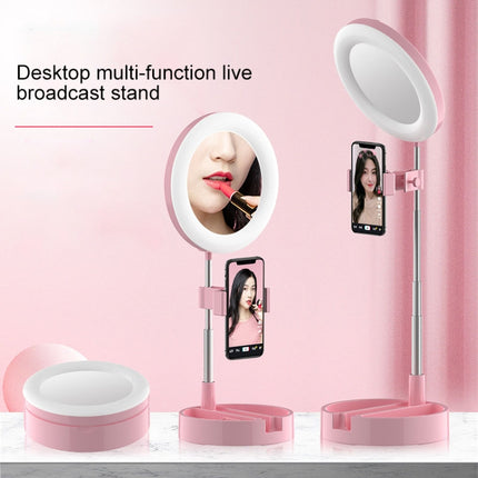 WK G3 Folding Storage Type Desktop Multi-function Live Light Makeup Mirror Holder (Pink)-garmade.com