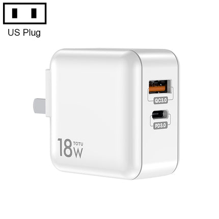 TOTUDESIGN HTY-0902000 Sharp Series 18W PD + QC 3.0 Dual USB Travel Charger Power Adapter, US Plug(White)-garmade.com