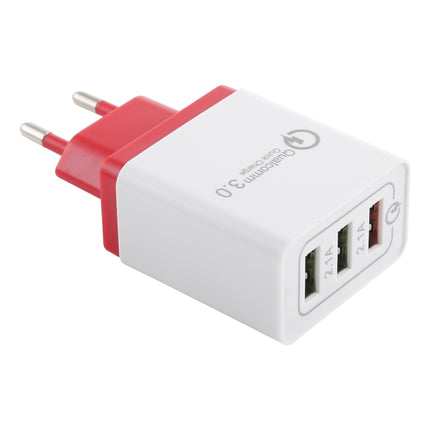 AR-QC-03 2.1A 3 USB Ports Quick Charger Travel Charger, EU Plug (Red)-garmade.com