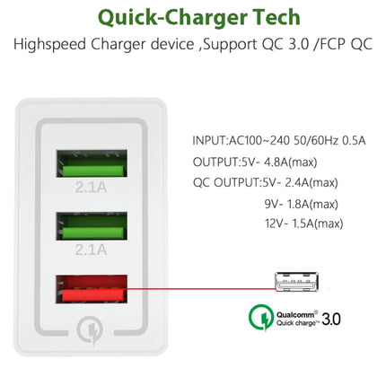 AR-QC-03 2.1A 3 USB Ports Quick Charger Travel Charger, US Plug(Black)-garmade.com