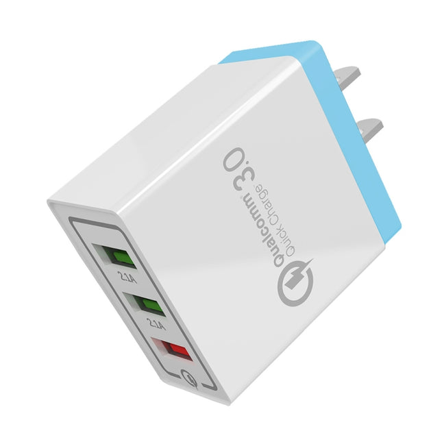 AR-QC-03 2.1A 3 USB Ports Quick Charger Travel Charger, US Plug (Blue)-garmade.com