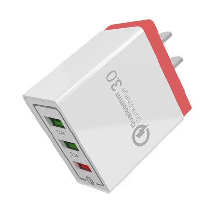 AR-QC-03 2.1A 3 USB Ports Quick Charger Travel Charger, US Plug (Red)-garmade.com