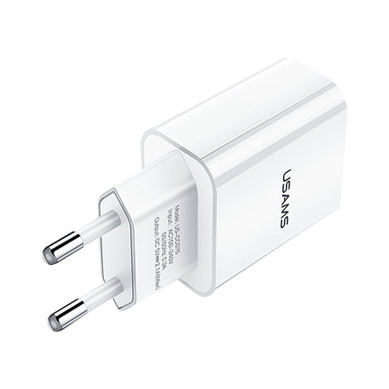 USAMS US-CC075 T18 2.1A Single USB Travel Charger, EU Plug (White)-garmade.com