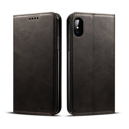 Suteni Calf Texture Horizontal Flip Leather Case for iPhone X / XS, with Holder & Card Slots & Wallet(Black)-garmade.com