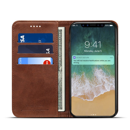 Suteni Calf Texture Horizontal Flip Leather Case for iPhone X / XS, with Holder & Card Slots & Wallet(Coffee)-garmade.com