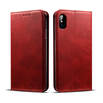 Suteni Calf Texture Horizontal Flip Leather Case for iPhone X / XS, with Holder & Card Slots & Wallet(Red)-garmade.com