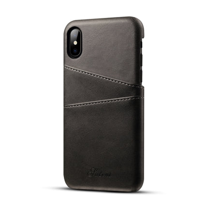 Suteni Calf Texture Protective Case for iPhone X / XS, with Card Slots (Black)-garmade.com
