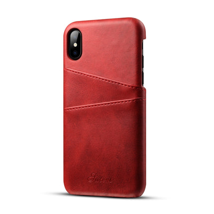 Suteni Calf Texture Protective Case for iPhone X / XS, with Card Slots (Red)-garmade.com