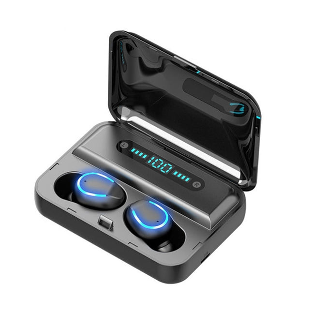 F9-5 Intelligent Noise Cancelling Touch Bluetooth Earphone with Charging Box, Supports Three-screen LED Power Display & HD Call & Power Bank & Siri(Black)-garmade.com