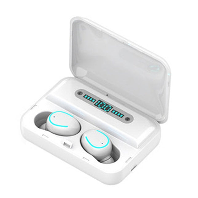 F9-5 Intelligent Noise Cancelling Touch Bluetooth Earphone with Charging Box, Supports Three-screen LED Power Display & HD Call & Power Bank & Siri(White)-garmade.com