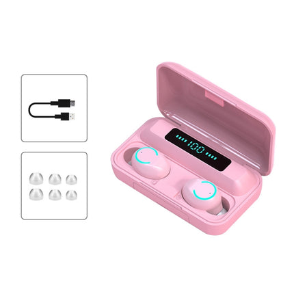 F9-9 TWS CVC8.0 Noise Cancelling Bluetooth Earphone with Charging Box, Support Touch Lighting Effect & Three-screen LED Power Display & Power Bank & Mobile Phone Holder & HD Call & Voice Assistant(Pink)-garmade.com