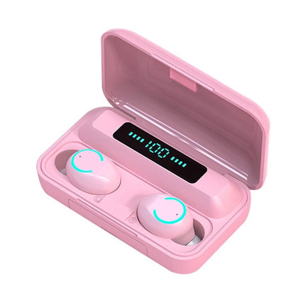 F9-9 TWS CVC8.0 Noise Cancelling Bluetooth Earphone with Charging Box, Support Touch Lighting Effect & Three-screen LED Power Display & Power Bank & Mobile Phone Holder & HD Call & Voice Assistant(Pink)-garmade.com