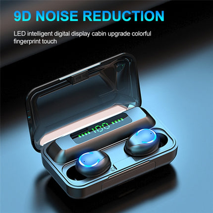 F9-9 TWS CVC8.0 Noise Cancelling Bluetooth Earphone with Charging Box, Support Touch Lighting Effect & Three-screen LED Power Display & Power Bank & Mobile Phone Holder & HD Call & Voice Assistant(Blue)-garmade.com