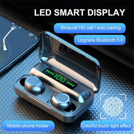 F9-9 TWS CVC8.0 Noise Cancelling Bluetooth Earphone with Charging Box, Support Touch Lighting Effect & Three-screen LED Power Display & Power Bank & Mobile Phone Holder & HD Call & Voice Assistant(Yellow)-garmade.com