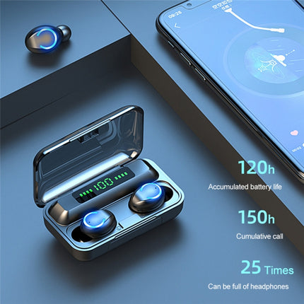 F9-9 TWS CVC8.0 Noise Cancelling Bluetooth Earphone with Charging Box, Support Touch Lighting Effect & Three-screen LED Power Display & Power Bank & Mobile Phone Holder & HD Call & Voice Assistant(Dark Blue)-garmade.com