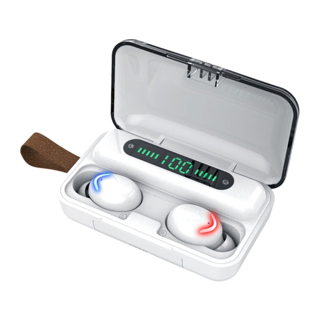 F9-5C Four-bar Breathing Light + Digital Display Noise Reduction Bluetooth Earphone with Hand Strap(White)-garmade.com