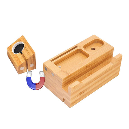 Multi-function Bamboo Charging Station Charger Stand Management Base with 3 USB Ports, For Apple Watch, AirPods, iPhone, US Plug-garmade.com